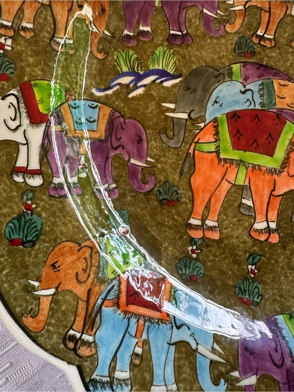 Turkish Hand Painted Ceramic Wall Plate Colorful Elephants 12in Artist Signed